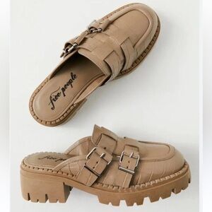 FREE PEOPLE Lyra buckle lug mules leather size 39